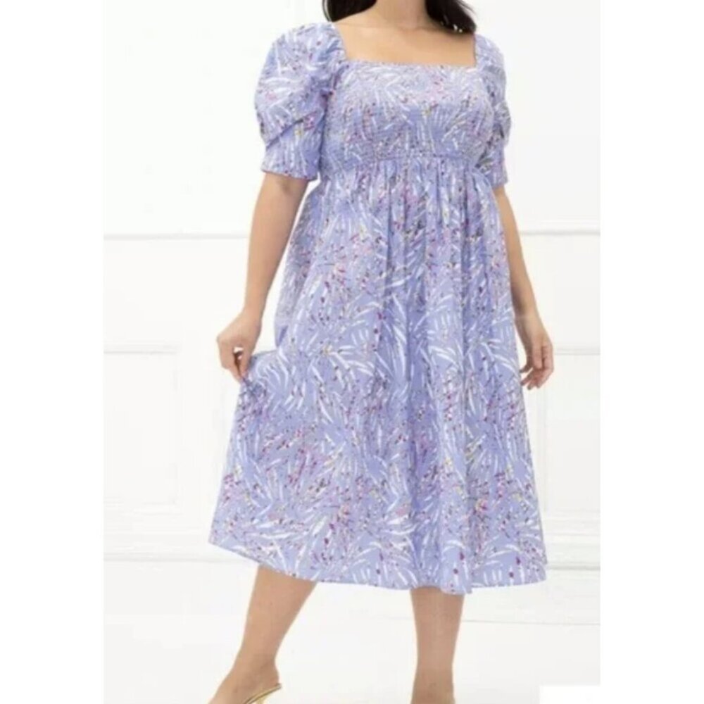 ELOQUII ELEMENTS Smocked Puff Sleeve Lilac Floral Dress Cottagecore - Size US 22